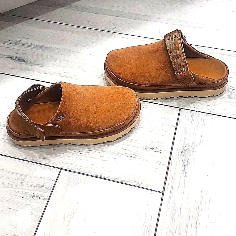 UGG Goldenstar Clog Tan Chestnut Suede Brown Shoes Flat  Slingback US size 8